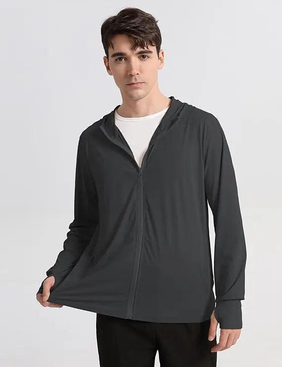 Men's UPF 50+ Sun Protection Outdoor Lightweight Full Zip Hoodie Rain Jacket Long Sleeve Fishing Hiking Performance Shirt