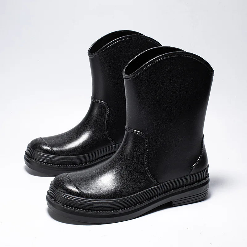 Fashionable Unisex Rain Boots Mid-Calf PVC Waterproof Cover Anti-Slip Light Weight Rubber Insole Reusable Rain Gear Outdoor Use Secondary image