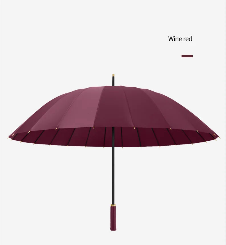 23-Inch 24K Japan Design Straight Umbrella Leather Handle Windproof Rain Customizable Logo Fabric Material Promotional Features