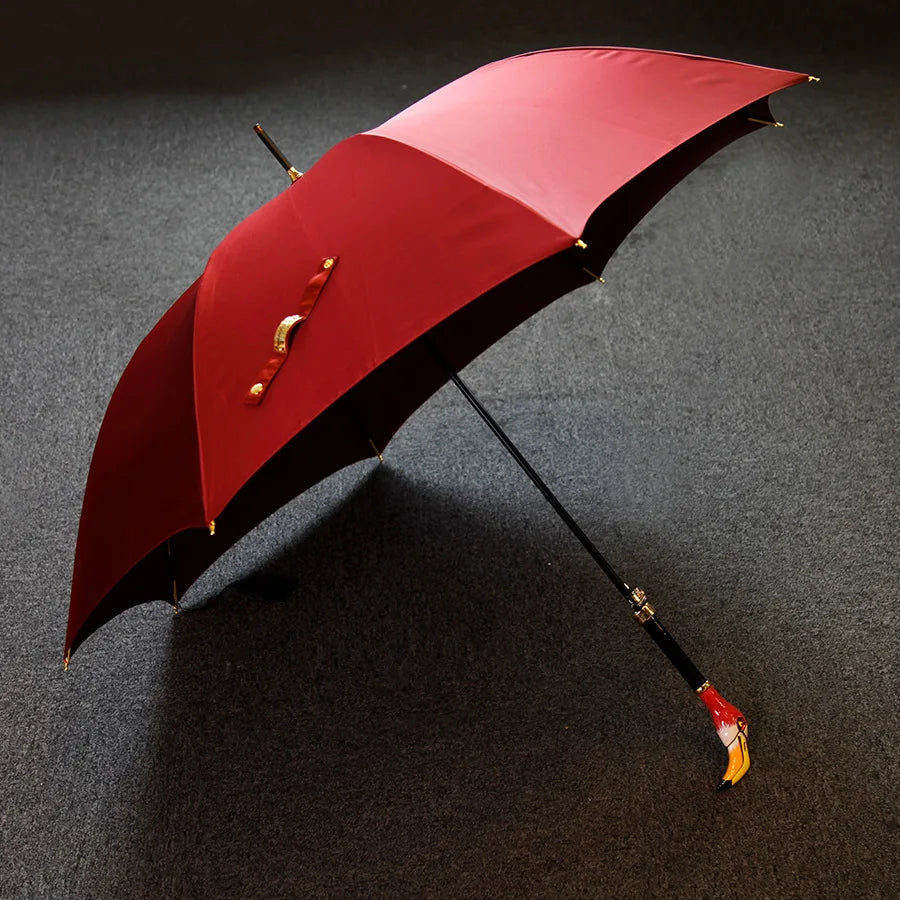 Fashionable New Invention Straight Umbrella With Black Canopy Plastic Dog Animal Head Handle Custom Logo Printing Rain Umbrella