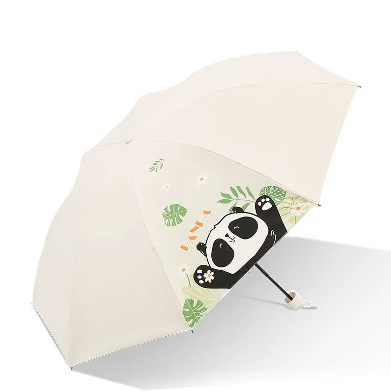 Chinese Wind Panda Style Cartoon Umbrella Three-Fold Sunscreen UV Protection Fully-Automatic J Black Polyester Coating Rain Logo Main image