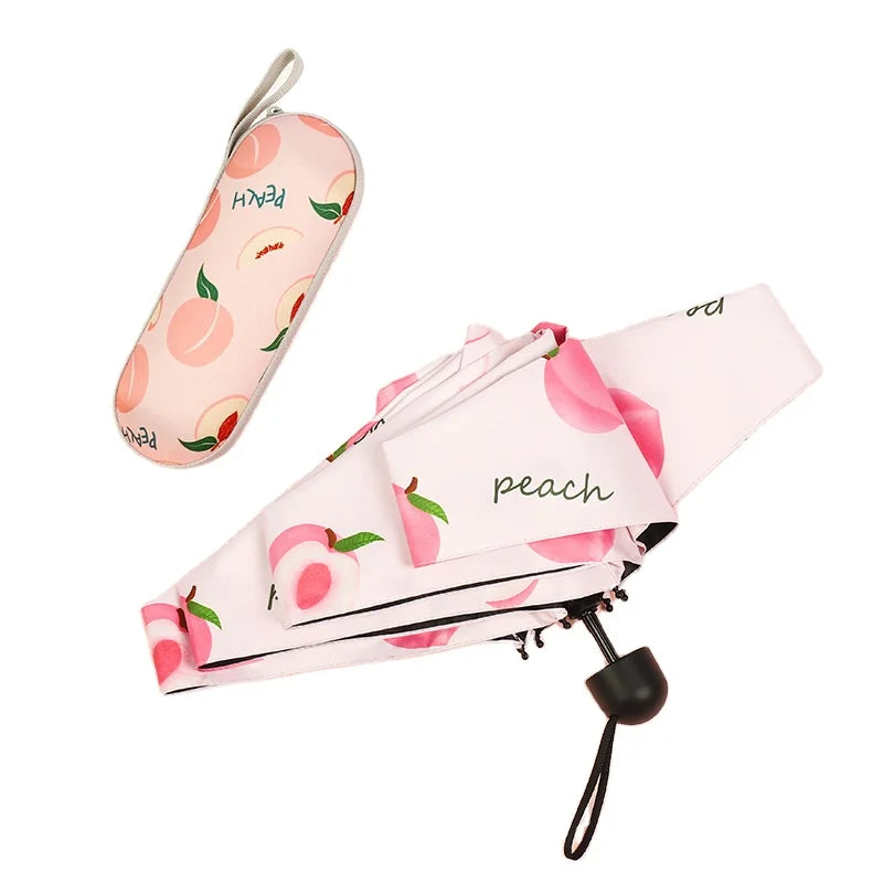 Anti UV Mini Pocket 5 Folding Golf Sun Umbrella With Fruit Printing Large Windproof Rain Umbrella for Gift