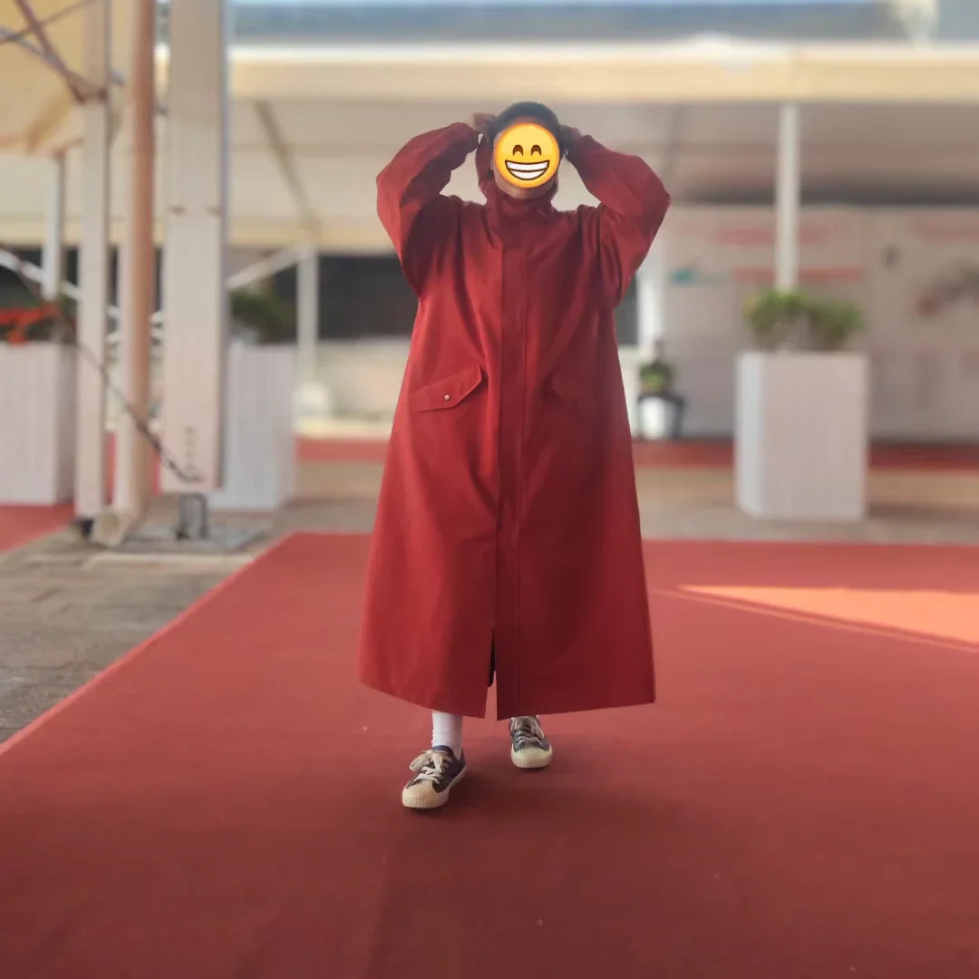 Women's Lightweight Breathable Long Wind Break Poncho Waterproof Red Color Korean Custom Raincoat Trench Coat Main image