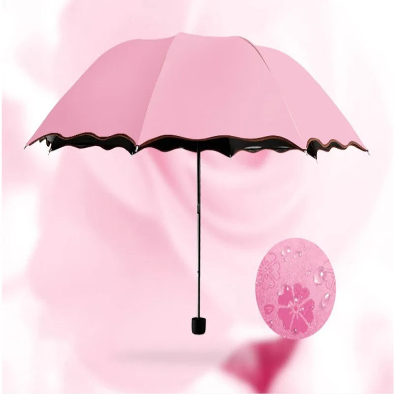 Creative Three-Fold Lotus Leaf Edge Sunshade Umbrella Watercolor Blooms Strong UV Protection Black Glue Customizable Logo
