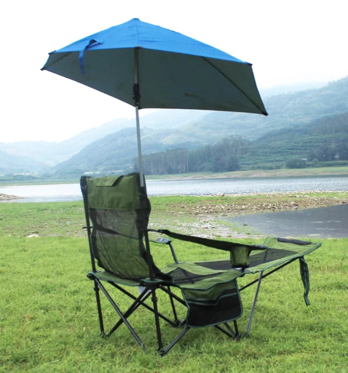 Outdoor Sunshade Chair With Foot Support, Beach Fishing Chair, Lunch Break Folding Lounge Chair, Portable Main image