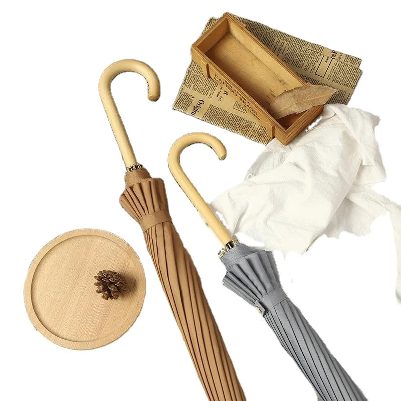 Luxury 23-Inch Oversize Business Umbrella 16K Ribs Japan Style Fashion Wood Handle New Fabric Promotional Advertising Umbrella Main image