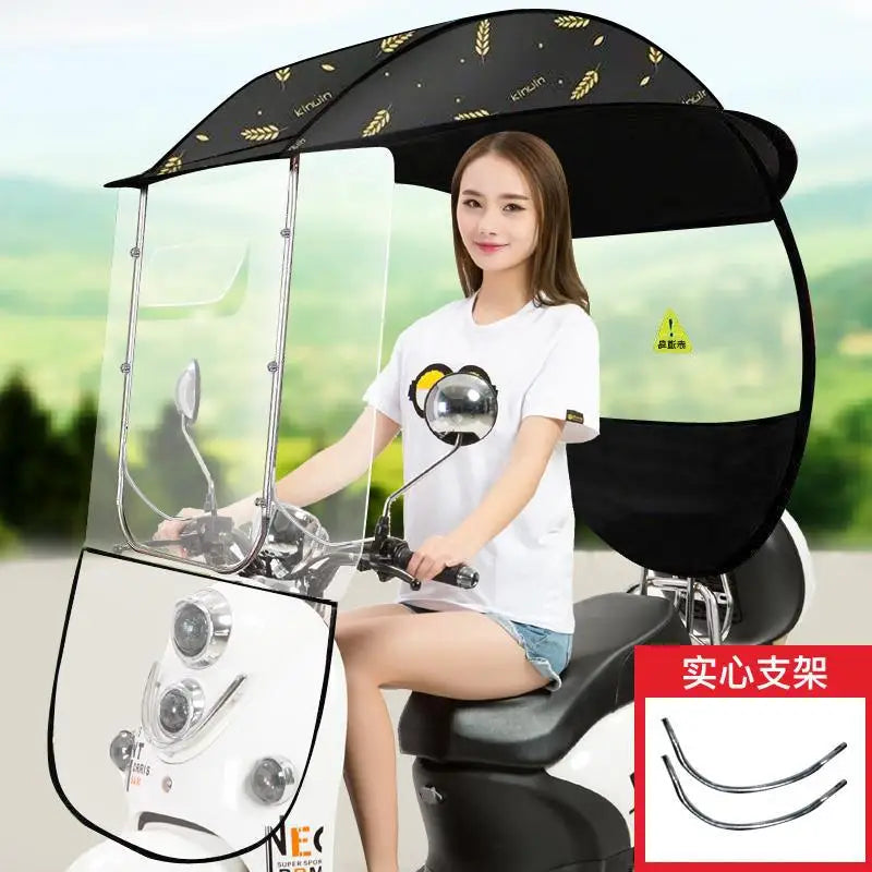Full Cover Scooter Bicycle UV Printed Rain Shelter Manual Pongee Canopy Adults' Motorcycle Car Electric Bike Motor Sunshade