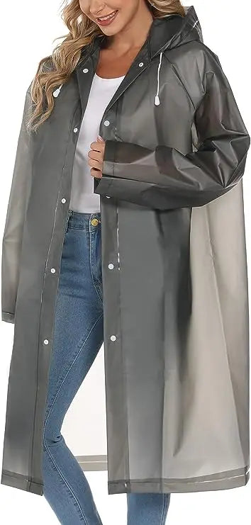 Women and Unisex Reusable Waterproof Long EVA Rain Poncho Packable Hooded Rain Jacket for Adults for Tourism and Motorcycle Use