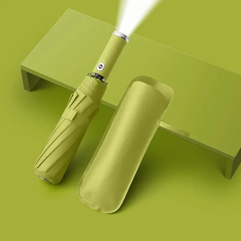 Classic Three-folding LED Umbrella Handle Flashlight Coating Fully-automatic Plastic With Automatic Open Close Anti-uv Black 500 Secondary image
