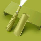 Classic Three-folding LED Umbrella Handle Flashlight Coating Fully-automatic Plastic With Automatic Open Close Anti-uv Black 500