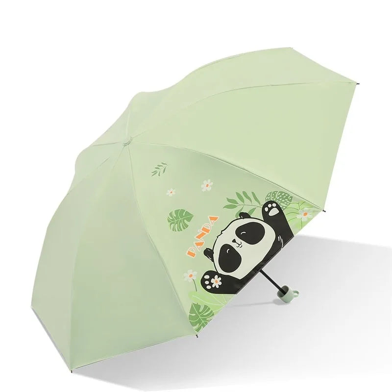 Chinese Wind Panda Style Cartoon Umbrella Three-Fold Sunscreen UV Protection Fully-Automatic J Black Polyester Coating Rain Logo