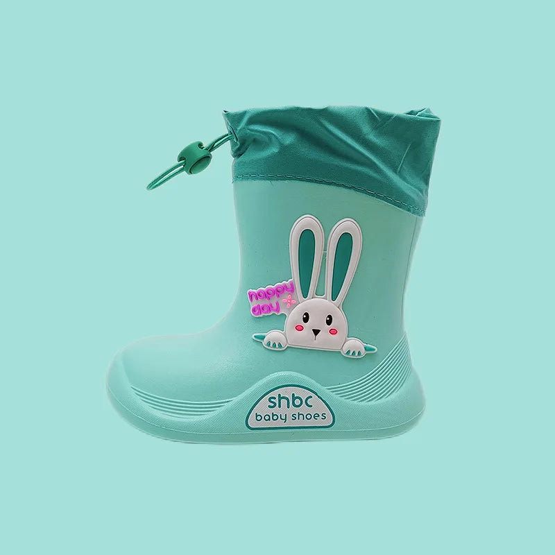Unisex EVA Rain Boots Lovely Cartoon Design Lightweight High-Style Mid-Calf Shoes Non-Slip Cute Insole Cotton Lining Camping