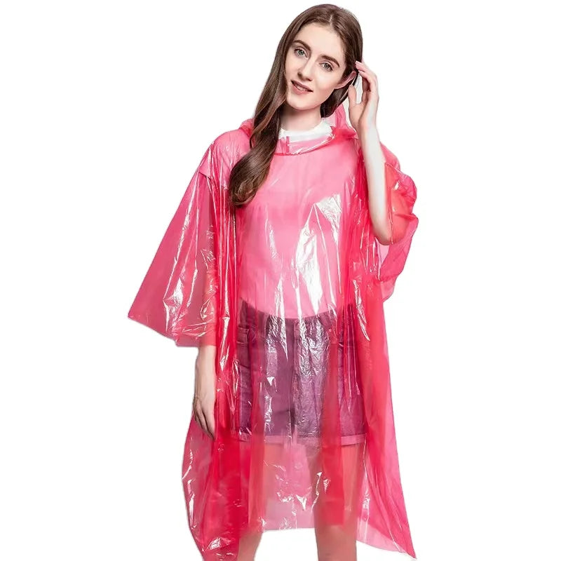 Custom Portable Clear Plastic Poncho for Adults Rain Jacket With Hoods Sleeves for Women Men for Hiking New Condition Made EVA Main image