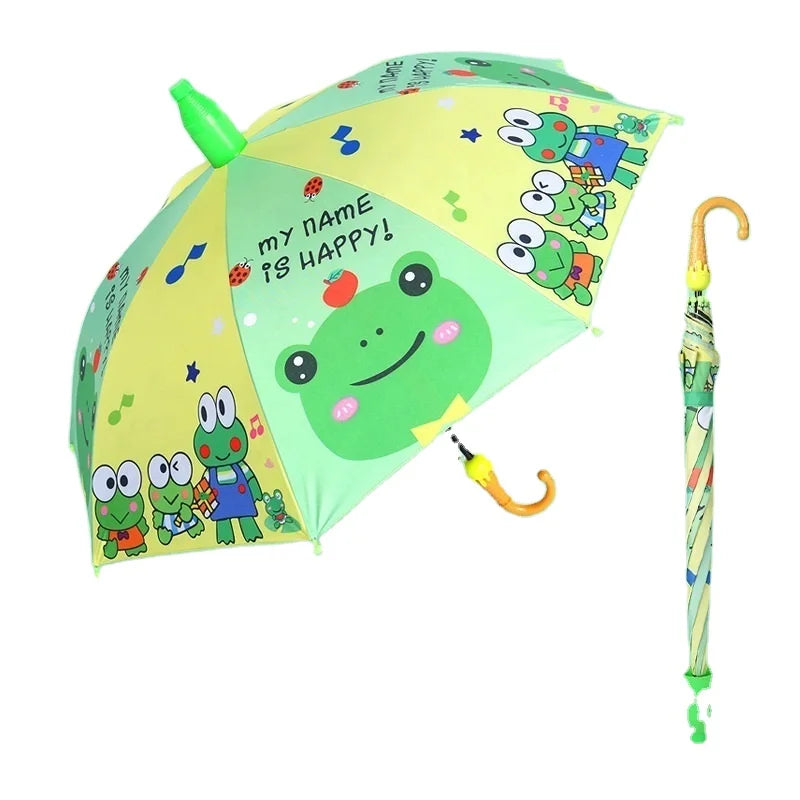 Wholesale Custom Logo Colorful Children's Polyester Umbrella Straight Fiber Easy Opening CartoonClickable Car Sun Protection