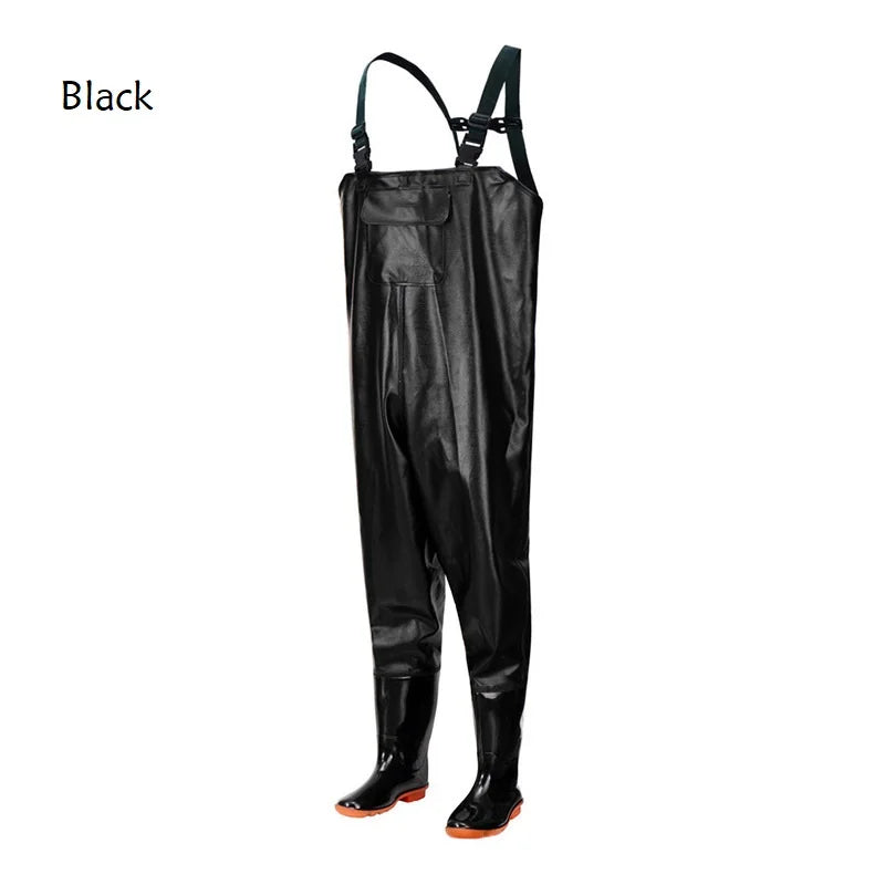 Adult PVC Fisherman Fishing Waders With Boots XXXL Size Plastic Rain Jacket for Hiking Includes Waist Jip Waders