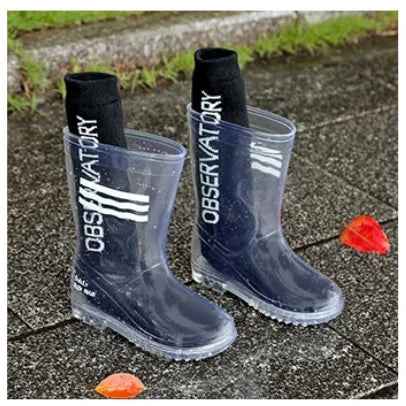 Children's Waterproof PVC Transparent Rain Boots Non-Slip Fashion Water Shoes for Primary School Boys Big Kids