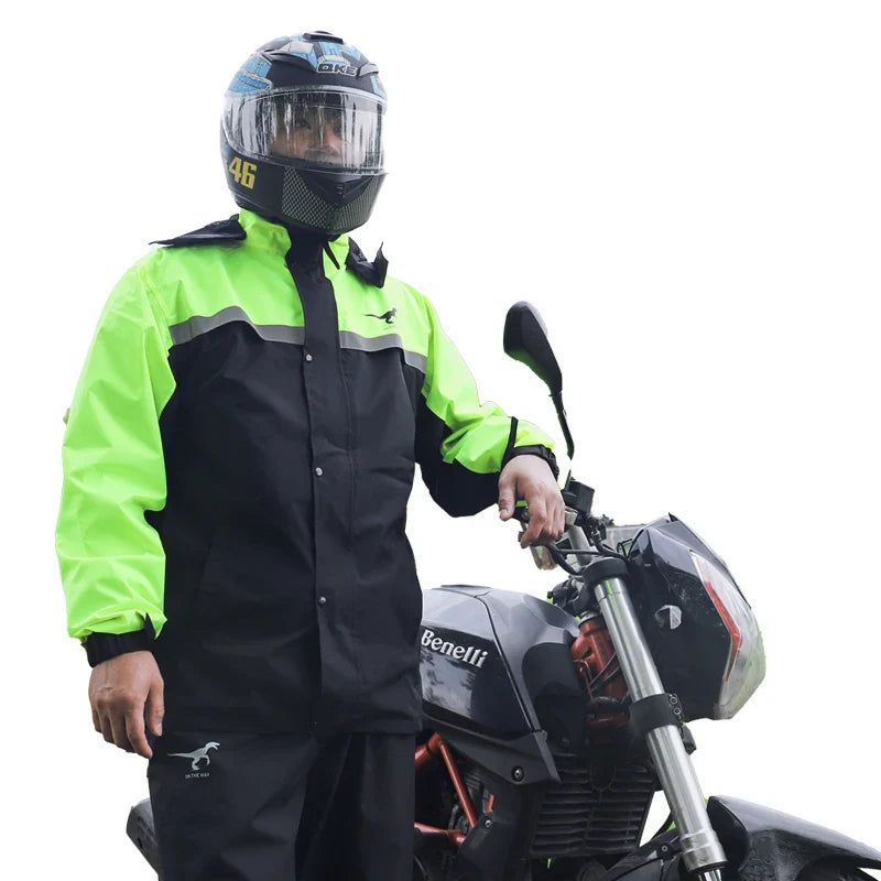 High Reflective Waterproof Cycling Raincoat Suit Hood Jacket Pants Rain Coat Visible Protection Riders Rain Cape for Motorcycle Main image