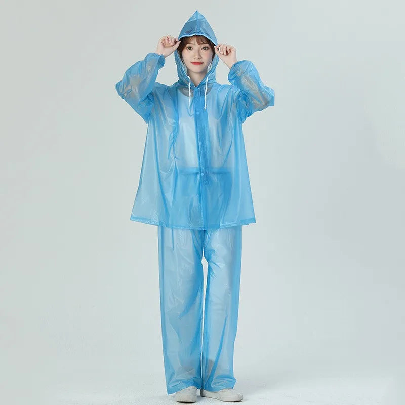 Eco Friend PVC Transparent Raincoats With Pant Waterproof Hood Rainsuit