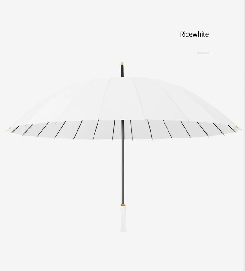 23-Inch 24K Japan Design Straight Umbrella Leather Handle Windproof Rain Customizable Logo Fabric Material Promotional Features