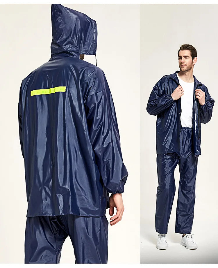 PVC Split Reusable Rain Coat With Pants Waterproof Fishing Rain Gear Motorcycle Suit Logo Decorated for Hiking With One Pocket