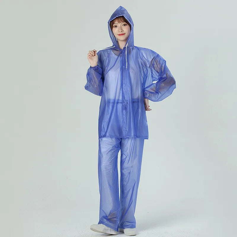 Eco Friend PVC Transparent Raincoats With Pant Waterproof Hood Rainsuit