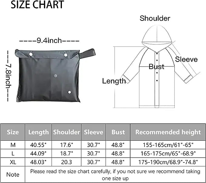 Women and Unisex Reusable Waterproof Long EVA Rain Poncho Packable Hooded Rain Jacket for Adults for Tourism and Motorcycle Use