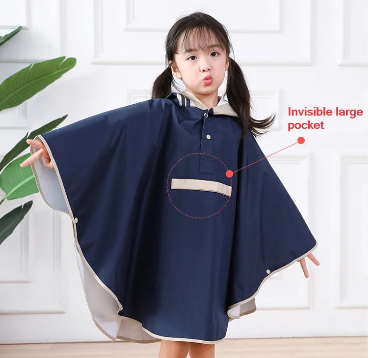 Children's Raincoat, Boys and Girls, With Backpack Space, Long Children's Fashionable Cape and Poncho