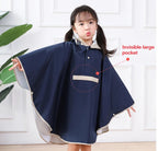 Children's Raincoat, Boys and Girls, With Backpack Space, Long Children's Fashionable Cape and Poncho