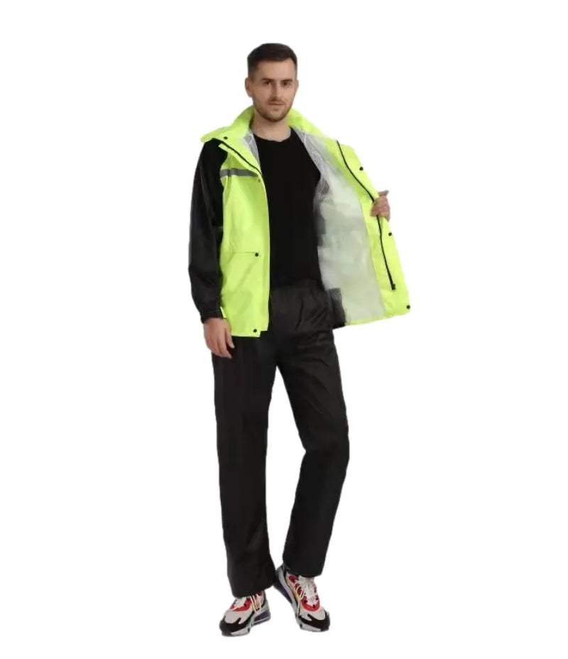 Custom Reflective Rainstorm Suit Waterproof Motorcycle Raincoat Pants and Jacket With Hooded Rain Gear