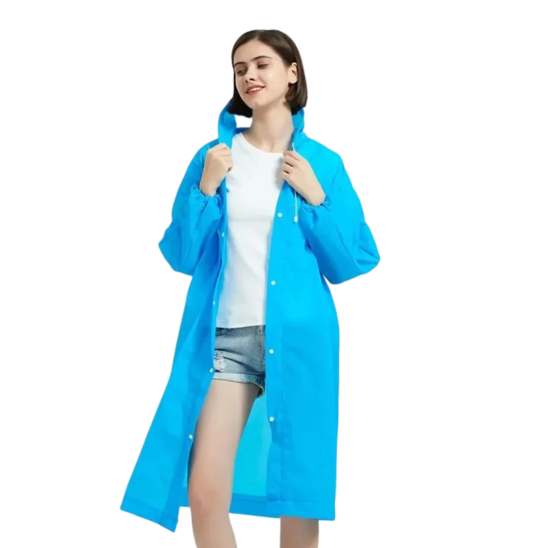 Portable Adult Travel EVA Raincoat Waterproof Long Full-Body Poncho Outdoor Thickened Non-Disposable One Pocket Rainwear Rainy