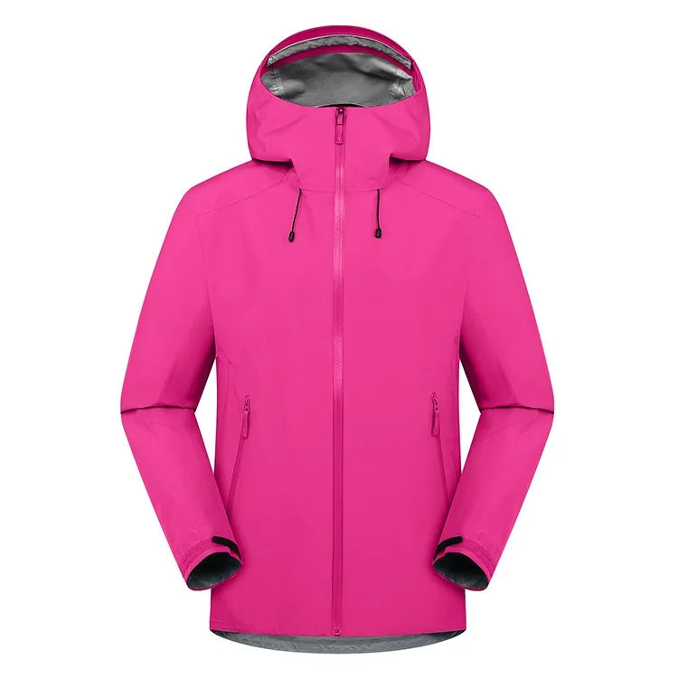 Hot Sale Unisex Custom Logo Hard Shell Single Layer Waterproof Windproof Outdoor Hiking Climbing Rain Jacket Hooded Raincoat