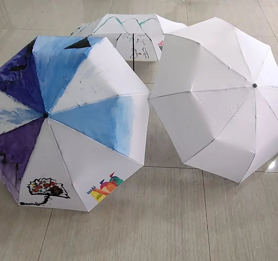 Wholesale Fashion Character Fashionable Wooden Handle Umbrella 6K Panels Printed Logo Plain White Fabric Sun Umbrella for Kids