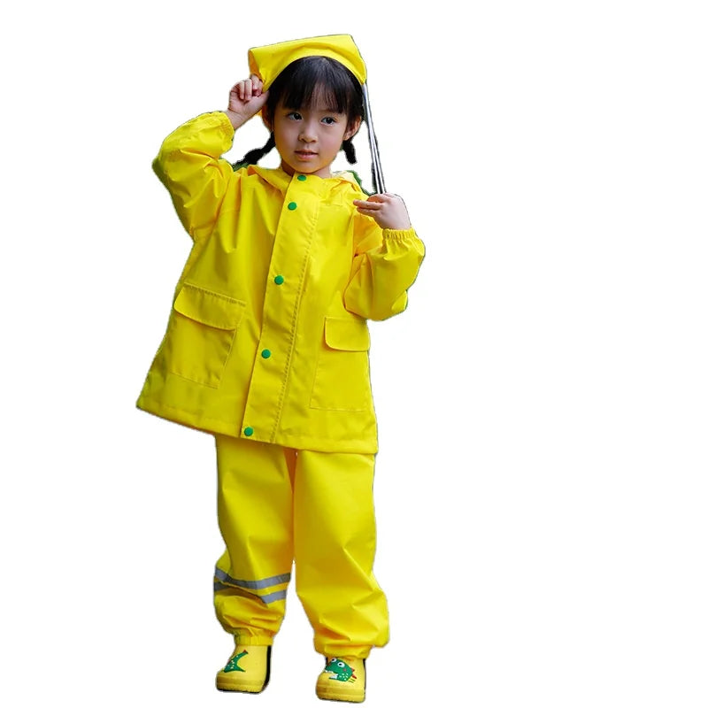 Outdoor Waterproof Reflective Raincoat Suit for Boys and Girls Polyester Overalls With Suspender Trousers for Rain and Travel Main image