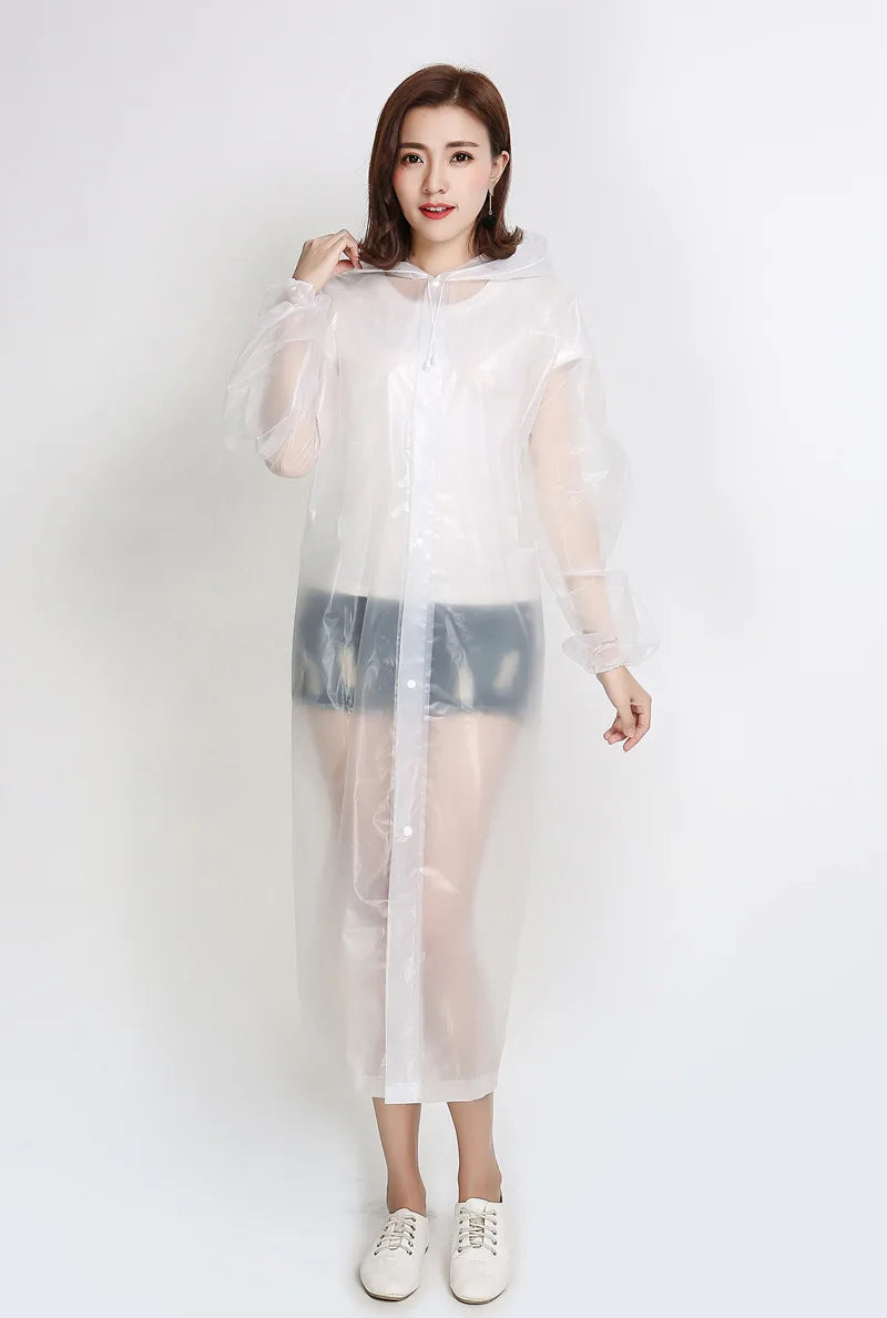 Factory Price EVA Women Poncho Hooded Ladies Waterproof Long Translucent Raincoat Adults Rain Coat