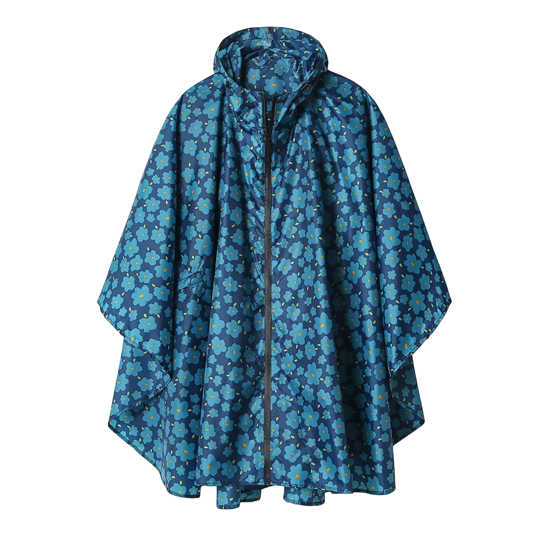Women's Disposable Waterproof Rain Poncho Jacket Hood Blue Yellow Flower Style Polyester PU Includes Pockets Motorcycling
