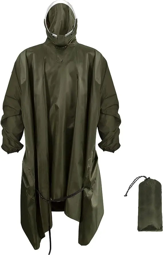 Waterproof Lightweight Hooded Rain Poncho for Adults Reusable Rain Coat One Pocket Breathable Feature Hiking Tours Men Women
