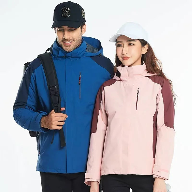 Outdoor Work Clothes Women Men Waterproof Breathable Two-Piece Set Three-in-One Winter Ski Suit Warm Layer Rain Jackets Raincoat