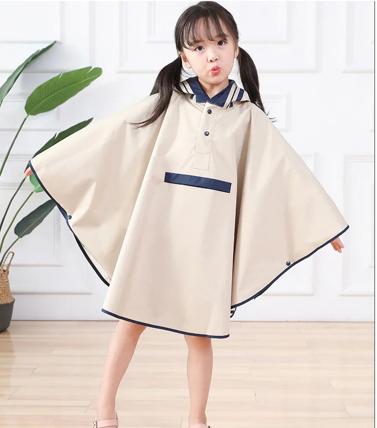 Children's Raincoat, Boys and Girls, With Backpack Space, Long Children's Fashionable Cape and Poncho