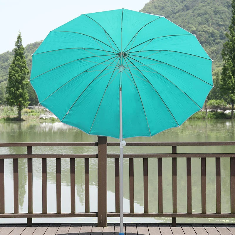 Portable 16-Bone Fiber Large Garden Umbrella Outdoor Beach Sunshade With Windproof & Waterproof Function Fabric Material