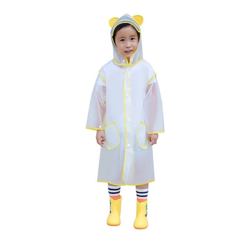 Customized Kids Raincoat Waterproof EVA Hooded Rain Jacket in Cartoon Shape Eco-Friendly With Big Brim and Logo Decoration Main image