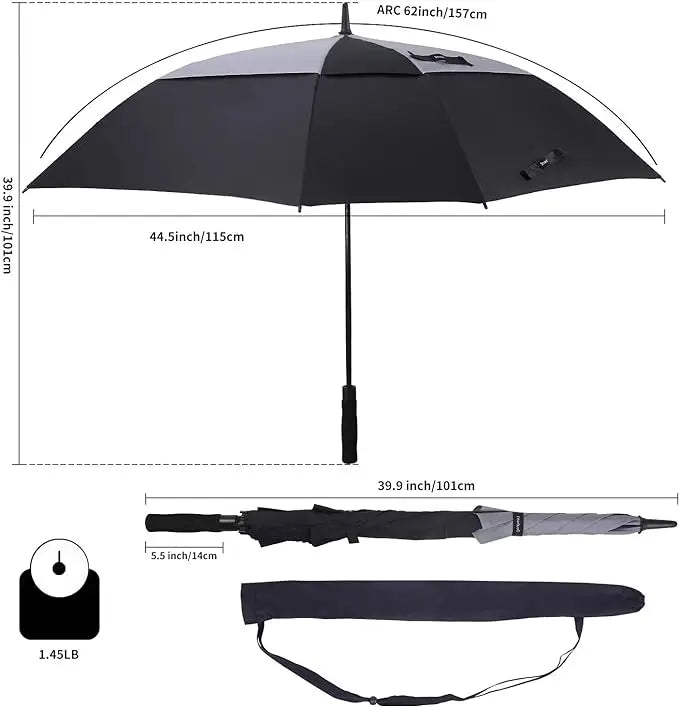 34 Inch Windproof Automatic Golf Umbrella Large Size Square With Vented Stick Sturdy and Hanging Design for Adults Man Woman