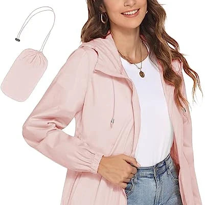 Women's Lightweight Breathable Hooded Raincoat Waterproof Windbreaker for Outdoor Activity Durable Polyester Customizable Logo