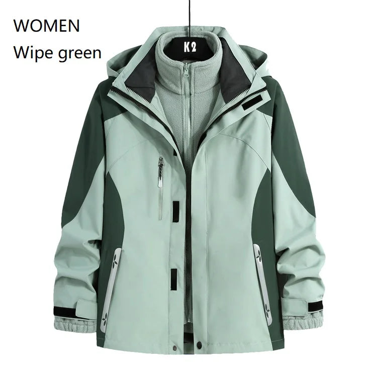 Women and Men Three-in-One Winter Ski Suit Waterproof Breathable Outdoor Work Clothes Two-Piece Set With Warm Jackets Raincoat