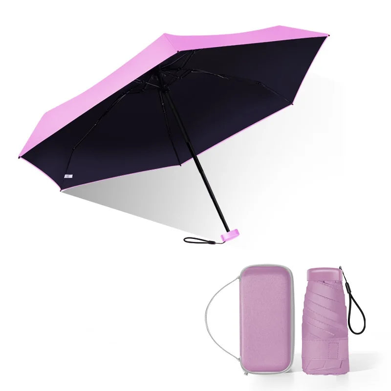 Factory Whole Sale New Design Uv Protection Capsul Pocket Portable Super Mini With Custom Case 6 Folding Umbrella