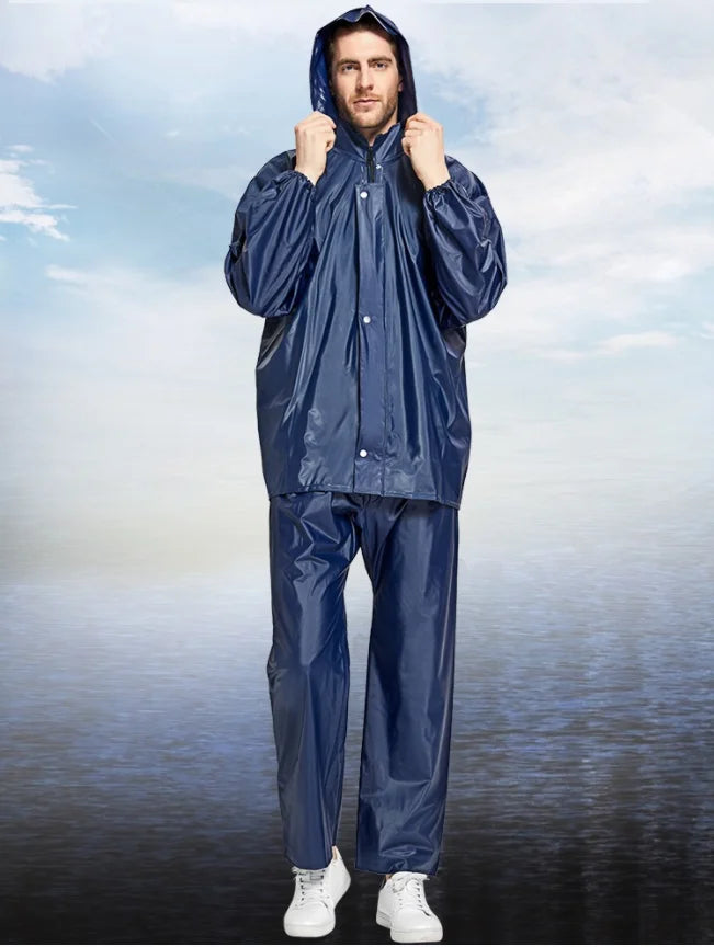 PVC Split Reusable Rain Coat With Pants Waterproof Fishing Rain Gear Motorcycle Suit Logo Decorated for Hiking With One Pocket Secondary image