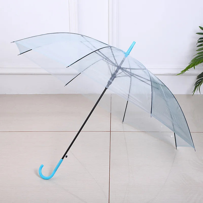 Custom Long Straight Transparent PVC Automatic Control Wedding and Advertising Umbrella Cheap Iron Frame Sun Decor for Travel