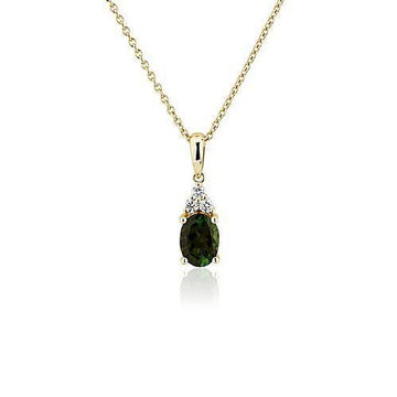 Oval Green Tourmaline And Diamond Cluster Pendant