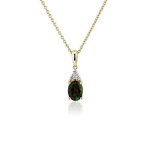 Oval Green Tourmaline And Diamond Cluster Pendant