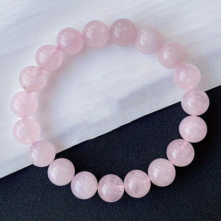 Elastic Natural Rose Quartz Beaded Bracelet