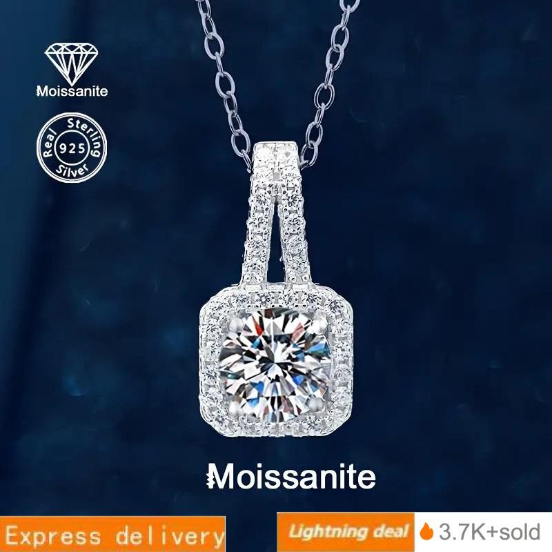 S925 Necklace Moissanite Princess Square Sugar Bag Pendant Necklace